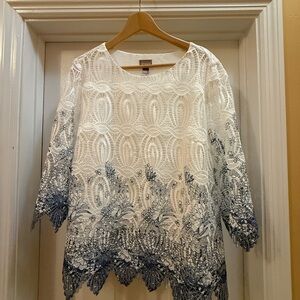 Chico's White and Blue Lace Blouse